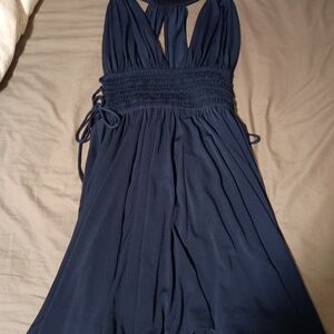 Express Navy Plunge Halter Dress Lace-up Sides XS